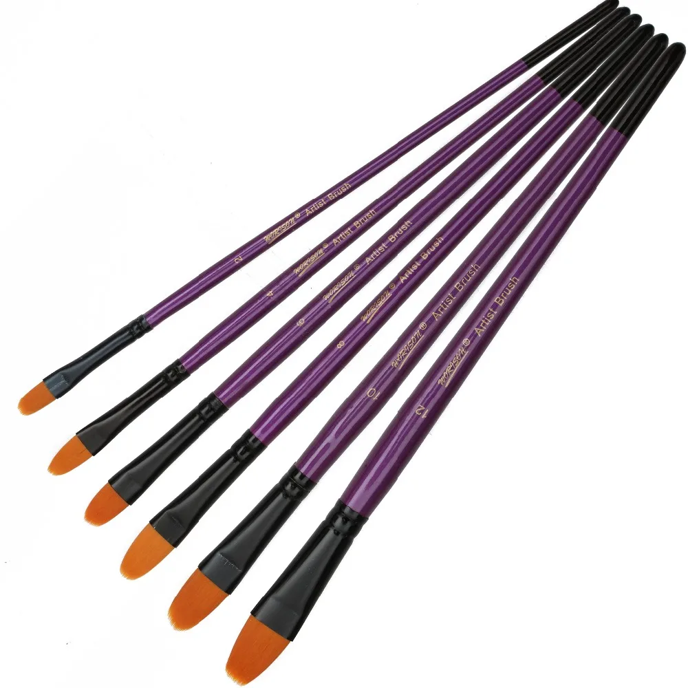 6Pcs/Set Watercolor Gouache Paint Brushes Different Size Filbert Shape