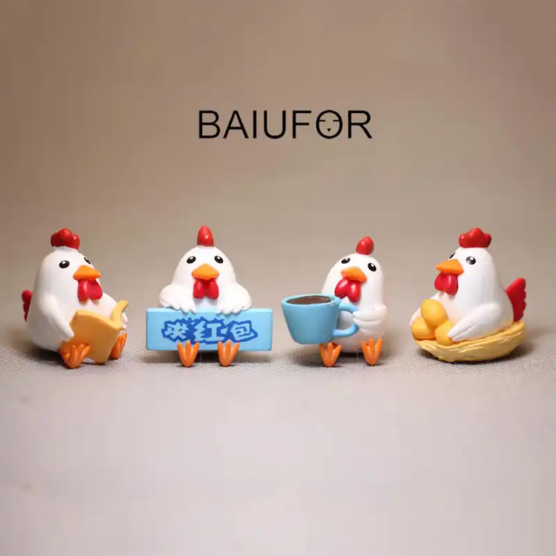 BAIUFOR Animais Dos Desenhos Animados Família De Frango Galo da Galinha Pintinho Fada Do Jardim Potes Musgo Terrário Em Miniatura Figurinhas DIY Acessórios