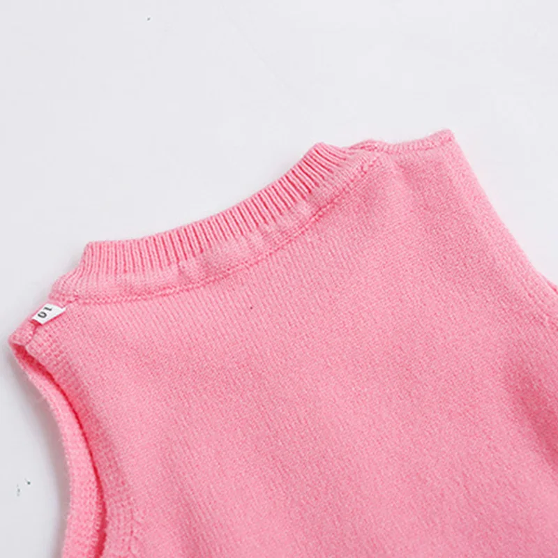 Hollow Out Baby Girl Sweater Vest Diamond Pattern O-Neck Sweet Princess Sleeveless Outfit Children's Knitting Pullover High Quality (7)