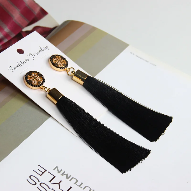 Новая женская кисточка Boho Bohemian длинная преувеличенная шелковая ткань, свисающая для женщин Orecchini Lunghi Oorbellen