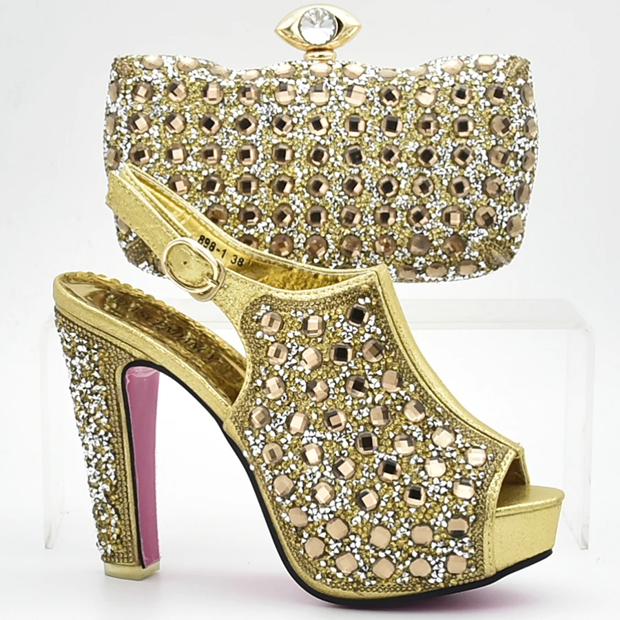 

New Italian Shoes and Bags To Match Shoes with Bag Set Decorated with Rhinestone Matching Shoes and Bag Set In Heels Party Pumps