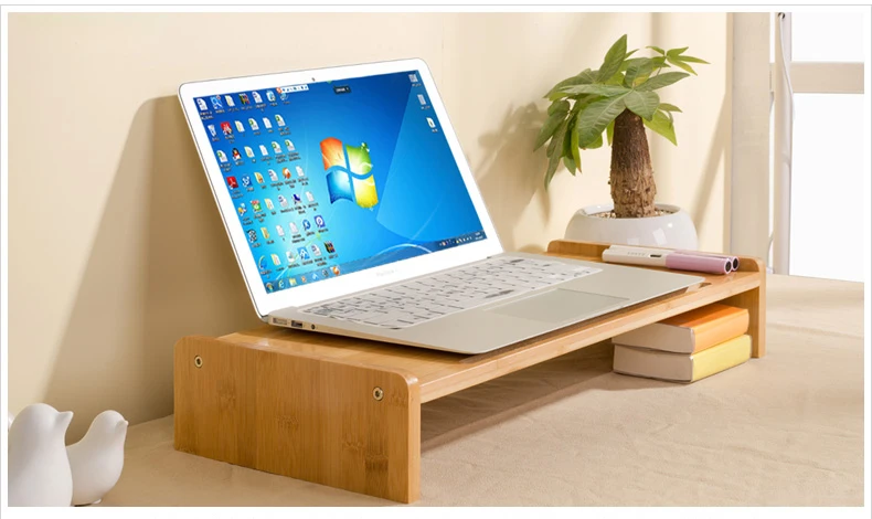Бамбуковая деревянная подставка для монитора, компьютерный стояк с органайзером для хранения, офисный стол, ноутбук, мобильный телефон, принтер, настольный контейнер, натуральный