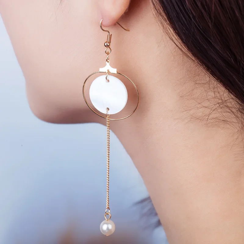 

Gold Silver Drop Earrings Shell Simulated Pearl Long Chain Tassel Charm Round Circle Square Dangle Eardrop Women Ear Accessories