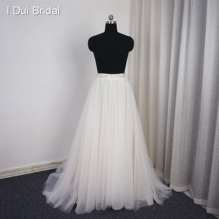 Only Skirt Bridal Dress Casual Rustic Wedding Skirt Organza Tulle Layer Champagne Lining with Rhinestone Beaded Detachable Belt