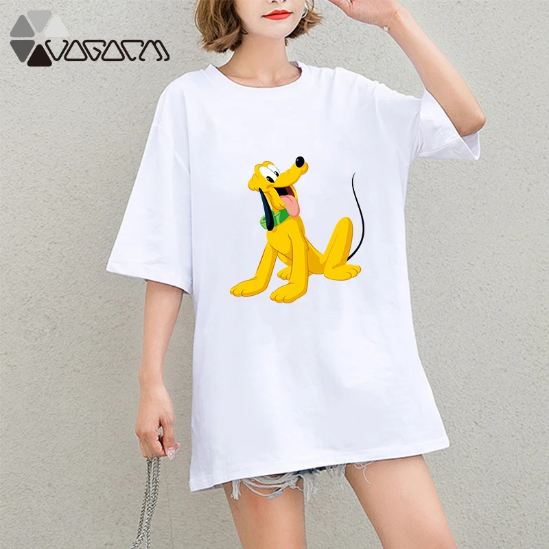 

2019 Summer Clothing Women Goofy Casual Funny Dog Mouse Cartoon Tops Tees Short Sleeve Loose Plus Size T Shirts Comfort Clothing
