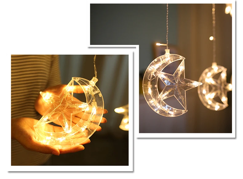 Ficha de Natal Estrela e Lua Decoração para Festa de Casamento Levou Cortinas Luzes Indoor - Outdoor Luz Férias 2.5 m 220 v ue 11 Natal LEVOU Estrela e Lua Cortinas luzes
