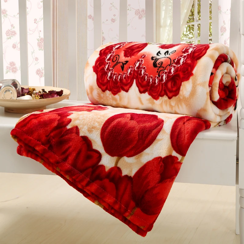 Winter 100 coral fleece blanket with red Tulip throw rugs warm plush