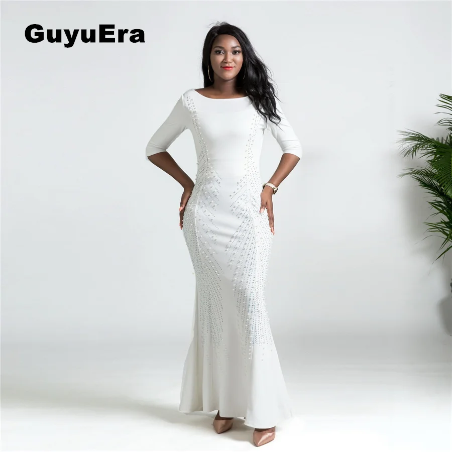 

GuyuEra New Arrival African Women's Long Dress Amazon Beaded V-neck Sleeve Sexy Dress Plus Size L-XXL