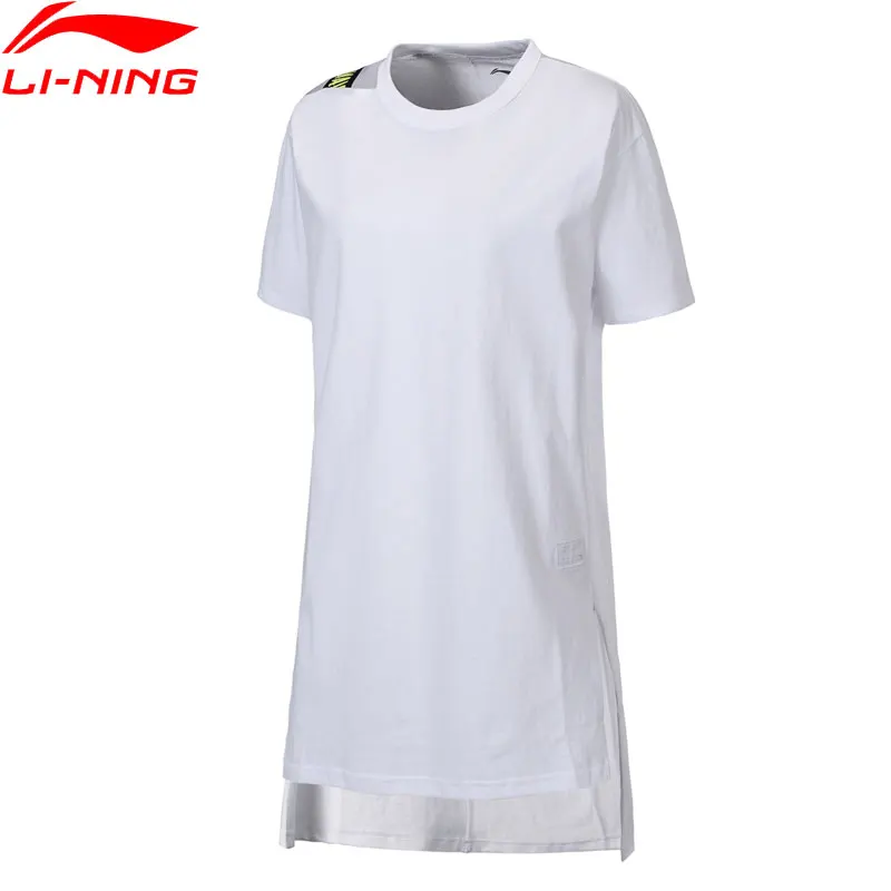 Женское платье с коротким рукавом Li Ning однотонное свободное из 100% хлопка