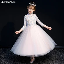 Luxury Embroidery Lace Flower Girl Dresses for Weddings Long Sleeve First Communion Dresses for Girls Kids Evening Party Dress long sleeve flower girls dresses for wedding mermaid mother daughter dresses lace first communion dresses for girls