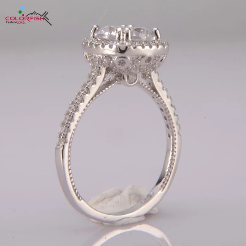 

COLORFISH Solid 925 Silver Square Shape Halo Engagement Ring Round Cut 2ct Center Stone Pave Cz Vintage Fashion Wedding Rings