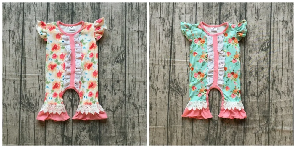 

new arrivals summer baby girls sleeveless cotton floral ruffle boutique romper tutu mint coral clothes flower kids wear lace