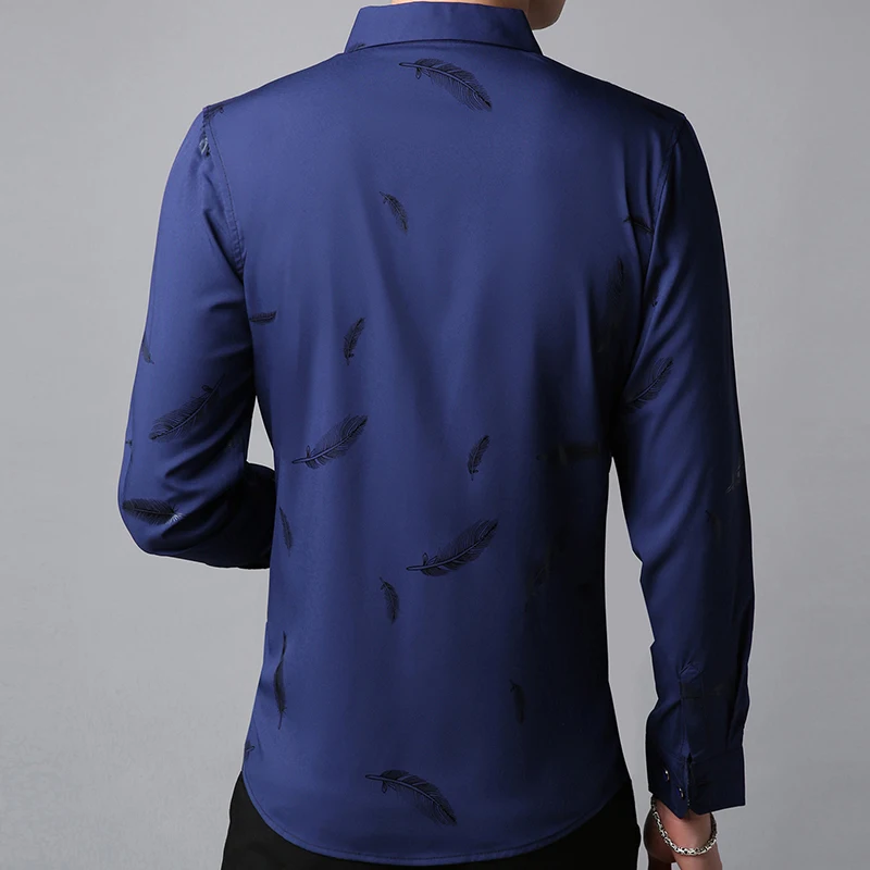 2019 social длинный рукав перо дизайнерские рубашки для мужчин slim fit винтажные модные