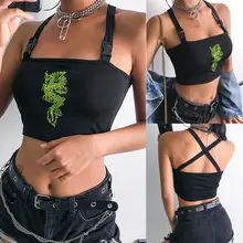 Moda mujer Sexy verano caliente hebilla chaleco Boob Top corto de tubo Bralet Sheer Bordado de dragón camiseta sin mangas elegante