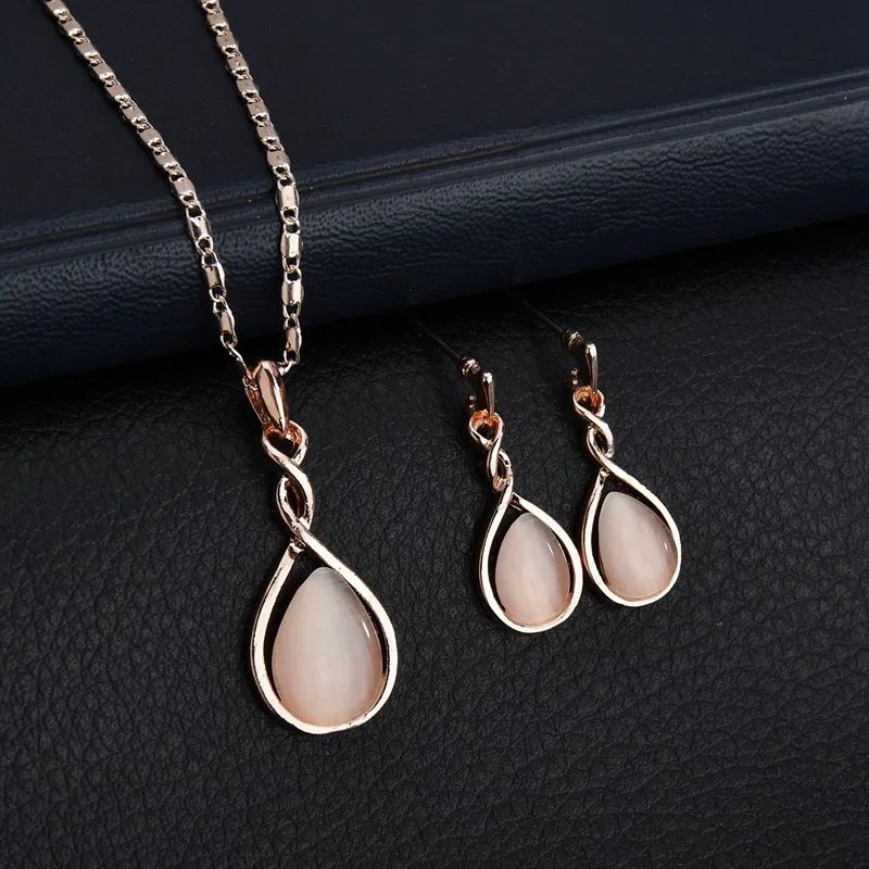 

ZHIMO Fashion Opal Jewelry Sets for Woman Cubic Zirconia Drop Golden Plated Necklace Pendant Earrings Statement Bridal Wedding