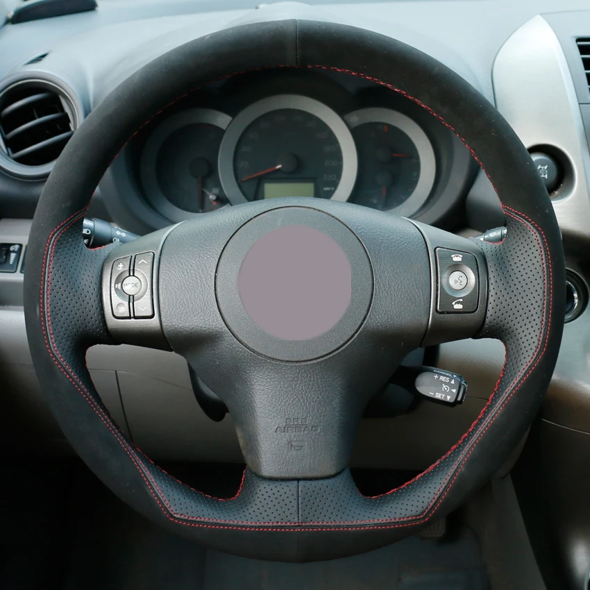 Black Suede Black Leather Car Steering Wheel Cover for Toyota Yaris