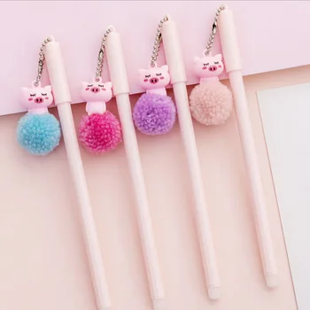 

South Korea creative cartoon ball powder pig pendant neutral pen little fresh and lovely student writing pen pen