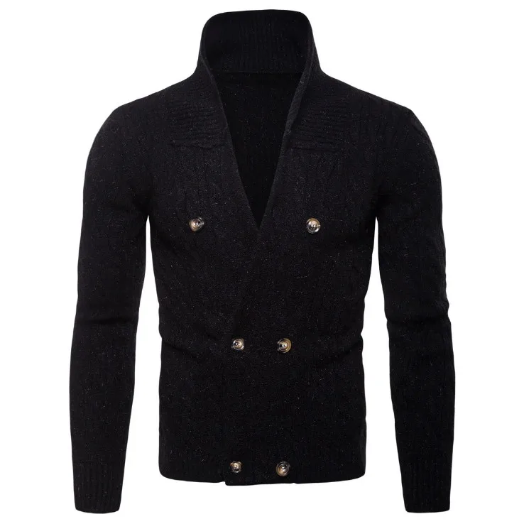 Мужской свитер, Осень-зима, двубортный, утолщенный, вязаный свитер, мужской, высокое качество, мужская вязаная одежда, брендовая одежда