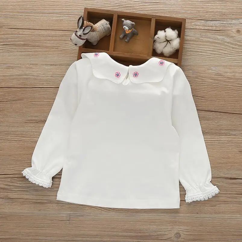 Kids Baby Girls Blouse White Shirts Long Sleeve 6-12 Year