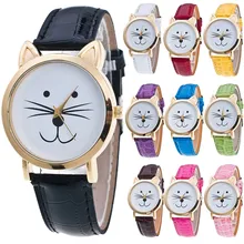 Cat Patrón de la Cara de moda Vogue Señoras de la Banda de Cuero de Cuarzo Analógico Reloj de Pulsera Correa de Cuero Delgada al por mayor Envío gratuito