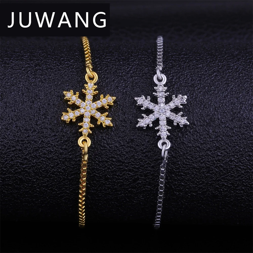 

JUWANG Zircon Snowflake Bracelet Crystal Rhinestones Fit Wedding For Women Girl Kids Gifts Fashion Jewelry