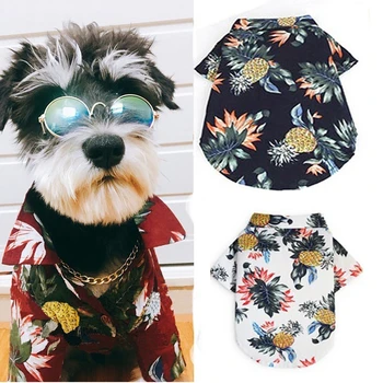 

Hawaii Style Dog Shirt Summer Beach Clothes For Small Dogs Cute Print Pet Travel Shirt Pineapple Floral Bulldog Apparel