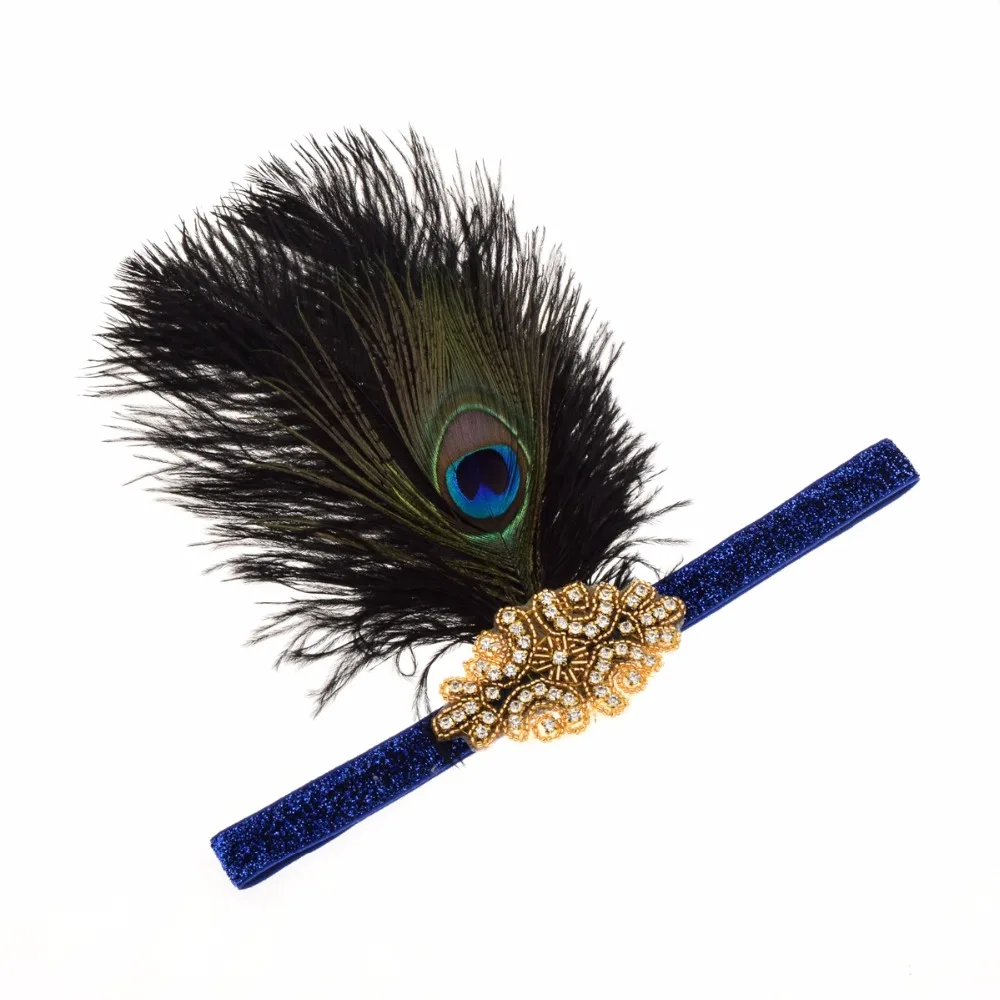 

1920s retro feather the great gatsby baffle gold diamond crystal peacock feather headdress