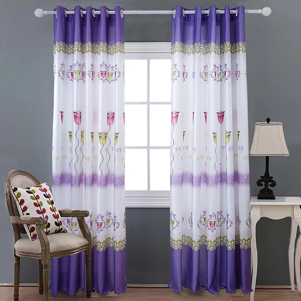 

2Pc 100cm x 200cm Curtain Tulle Door Window Curtain Drape Panel Shading Scarf Valances Modern bedroom Living Room Curtains