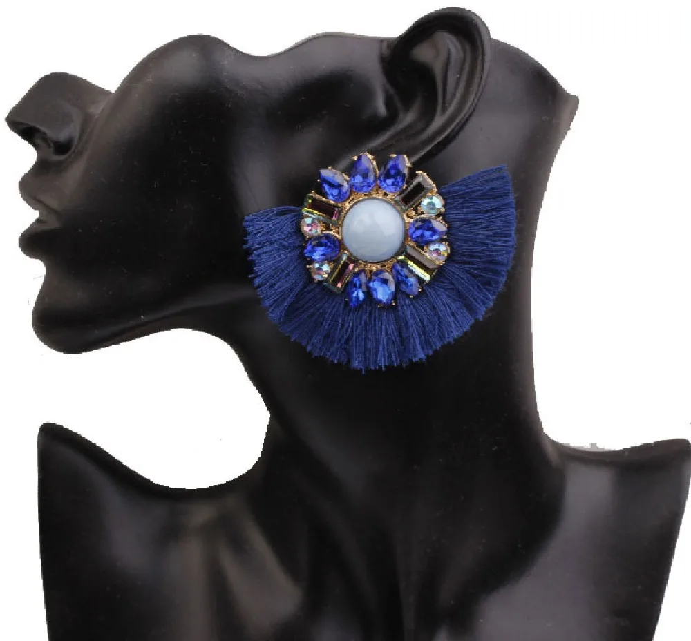 

Rhinestone Stone Tassel Earrings Bohemian Trendy Statement Luxury Long Earring Handmade Gifts For Women Geometric Fringe Fashion