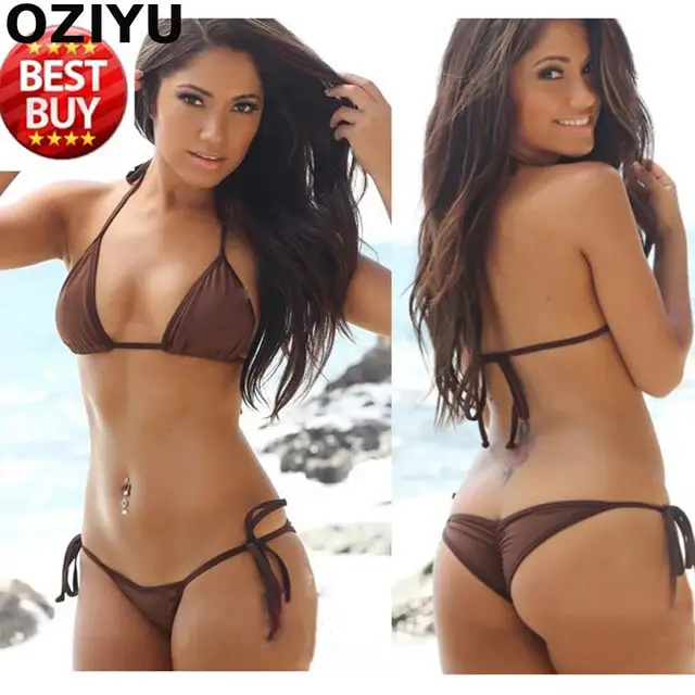 Best Offers Solid Brown Modern Fit Strappy Butt Bottom Scrunch Bandage Bikini Set/swimsuit Micro Mini Brazilian Thong Swimwear Wholesale