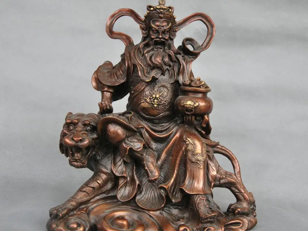 

10'' China Warrior Knight Ride Tiger Carve Dragon Door Guardian Bronze Statue