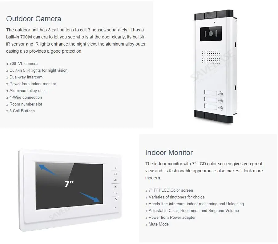 HOMSECUR 7 "ЖК-дисплей видео и аудио двери комплект для ввода с Ночное видение Камера для 3-квартира