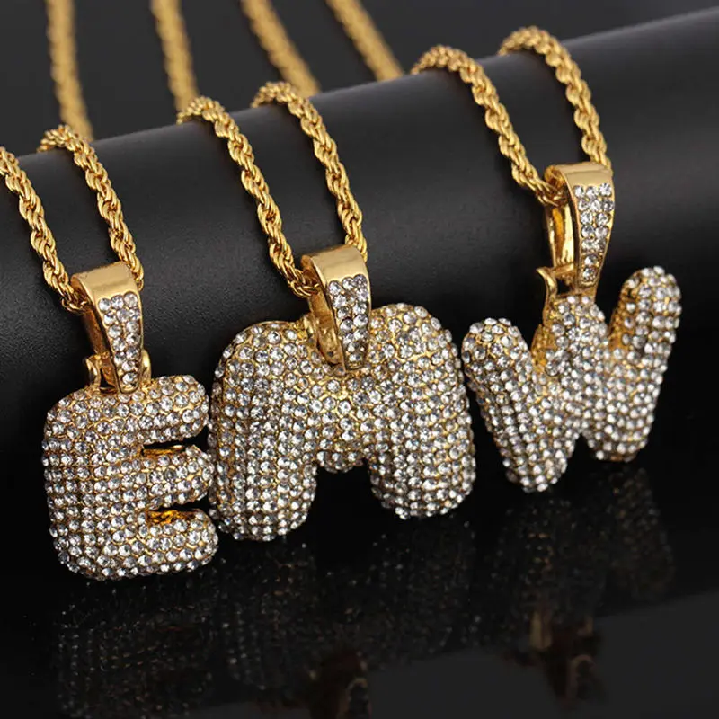 

Crystal 26pcs A-Z English Letters Name Pendant Necklace Gold Color Rhinestone Hip Hop Necklaces Jewelry Gift Drop Shipping