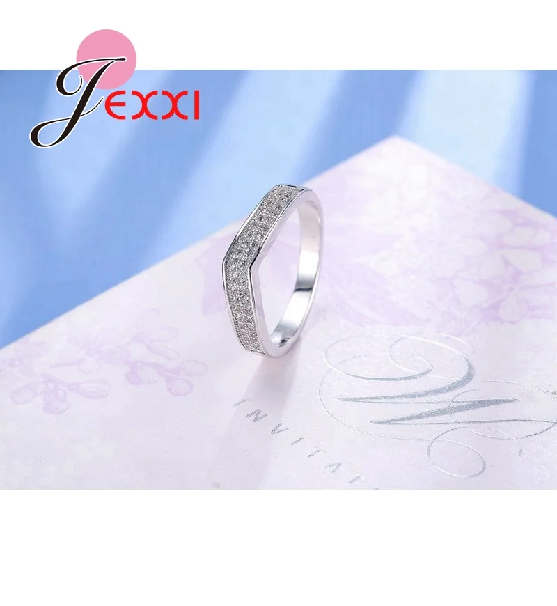 PATICO Rhombus Style S925 Genuine Silver Ring Set For Women Men AAA Zirconia Crystal Ring Sets For Anniversary Wedding Gift