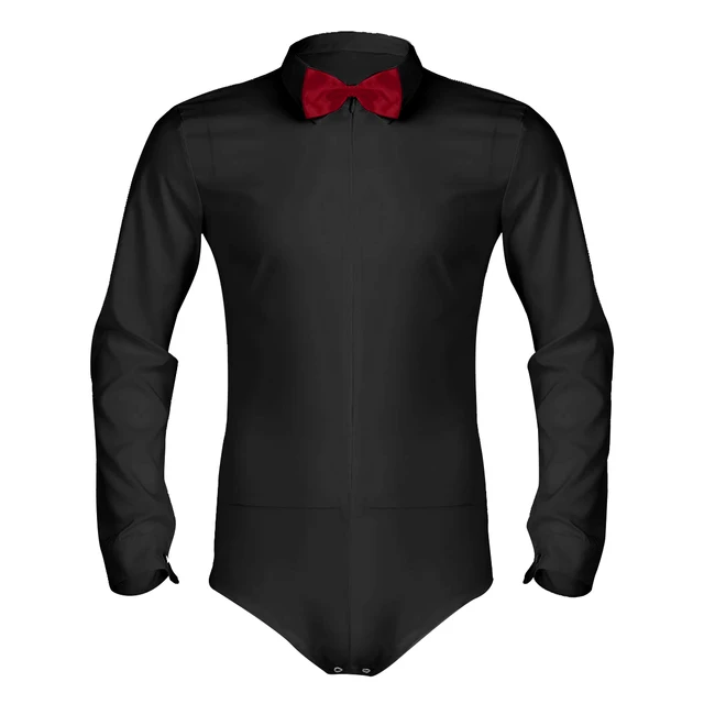 Mens Zipper Latin Shirt with Bowtie One piece Romper Shirt Ballroom Dance Dresses Wear for Men Long Sleeved Bodysuit Shirts -