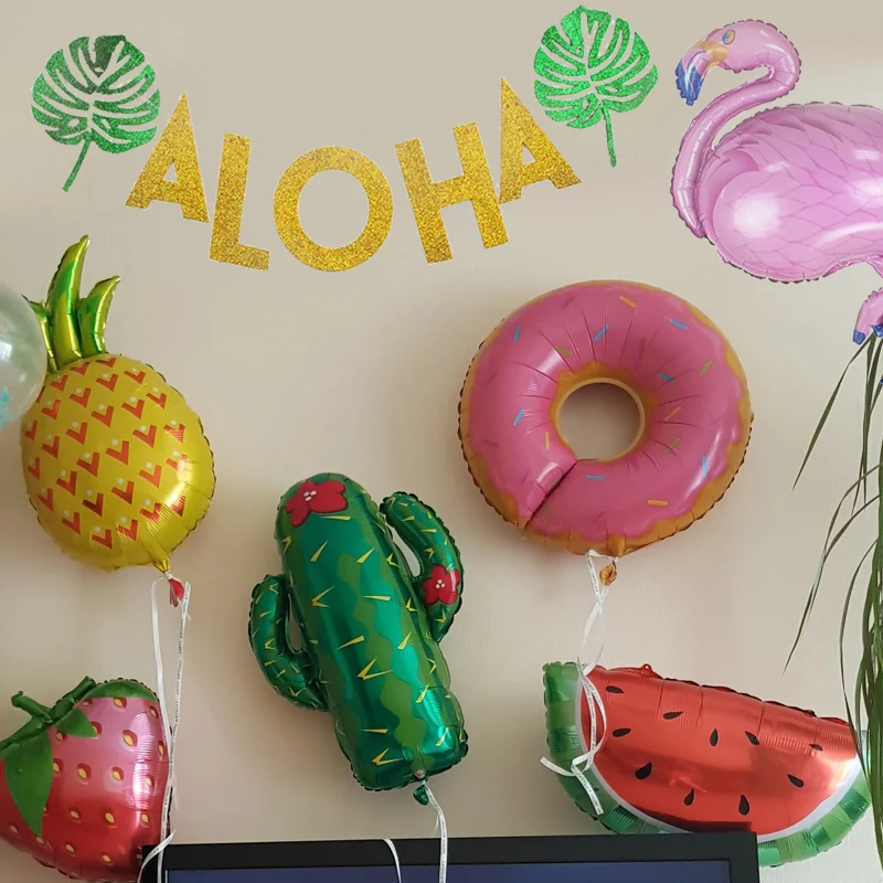 

Cyuan Aloha Party Hanging Banner Flamingo Party Balloons Pineapple Donut Fruit Foil Balloons Kids Party Gifts Air Ballons Globos