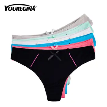 

YOUREGINA Women Sexy G-string Ladies Thong Underwear Cotton Panties Briefs Lingerie Intimates Bow Solid M L XL Simple 6pcs/lot