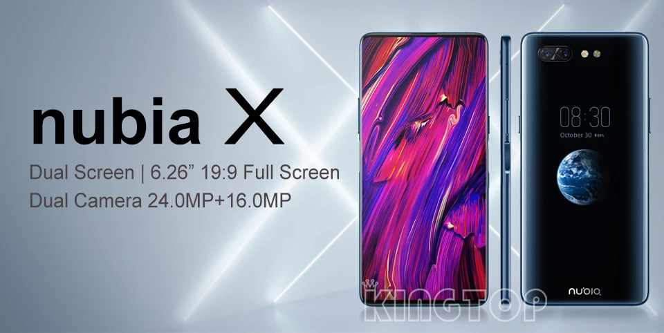 zte Nubia X мобильный телефон 6 ГБ, 64 ГБ, Snapdragon 845 Octa Core Dual Экран 16+ 24 Мп Камера двойной отпечатков пальцев разблокировать смартфон