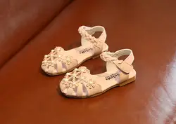 2018 новые летние детские сандалии для девочек искусственная кожа Цветочные полые принцесса обувь с закрытым носком Дети сандалии для