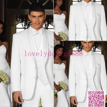 4 фото дизайн мужской деловой мужской костюм платье 2 кнопки белая свадебная Мужская тонкая одежда костюм жениха(куртка+ брюки+ галстук+ жилет