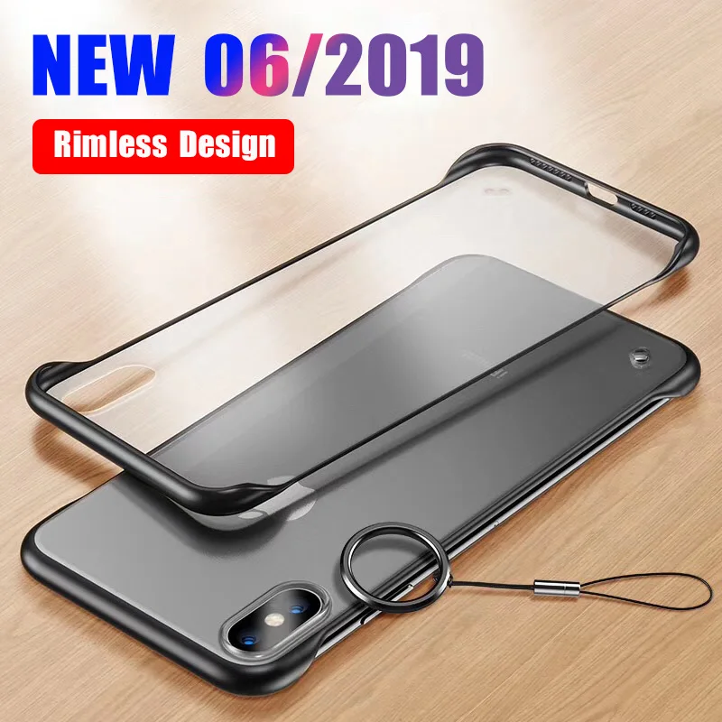 

NEW Rimless Case For iPhone X XS MAX XR on iPhone7 6 6s 7 8 Plus Cover Transparent Shockproof Case For iPhone X S 10 Finger Ring