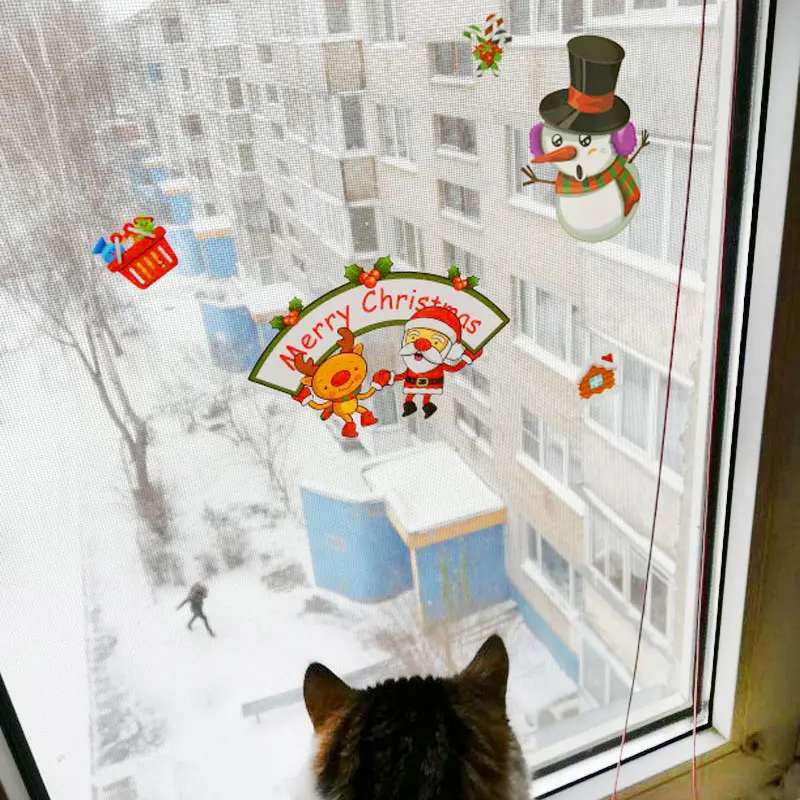 Съемный стеклянный стикер на окно новый год 2020 рождественские украшения для дома
