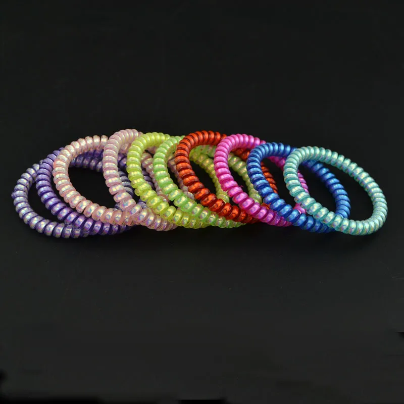 

10Pcs/Lot Size 4.5CM AB Colorful Telephone Wire Hair Band Rubber Holders Elastic Gum For Girl Women Hair Ring Accessory