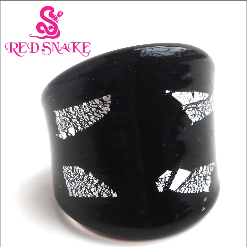 

RED SNAKE Fashion Ring Handmade Black with Silver foil Translucent Murano Glass Rings
