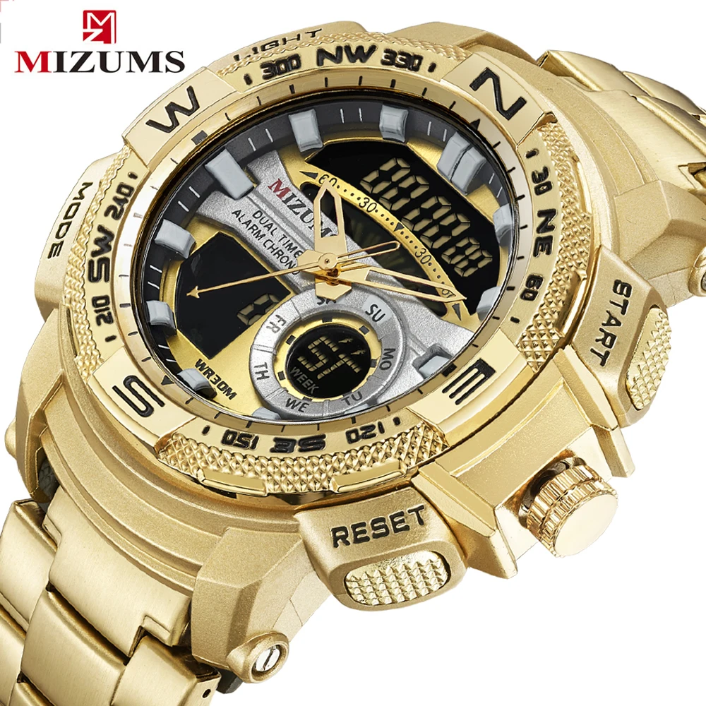 

Relogio Masculino Men Watch Quartz Analog Dual Display Digital Watches Luxury Gold Sport Wristwatches Waterproof Clock 2019