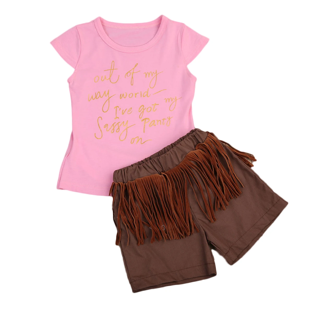 Kids Baby Girls Kids T shirt + Tassels Shorts Pants 2Pcs Summer Short