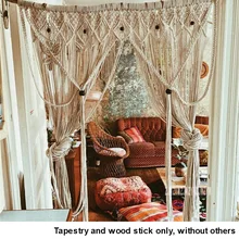 120*160cm Macrame Hand-woven Rope Tapestry Bohemian Wall Hanging Door Curtain Tapestry Nordic Style With Natural Tree Branch