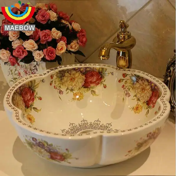 Рабочая керамическая раковина в форме цветка для ванной комнаты|bathroom sink|ceramic bathroom