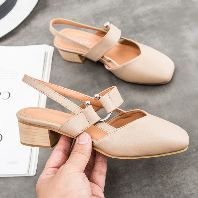 

2019 Size 34-40 Women Slingback Low 4cm Heels Sandals Lady Sandles Sweet Korea Mary Jeans Cute Summer High Heels Shoes XZT-17