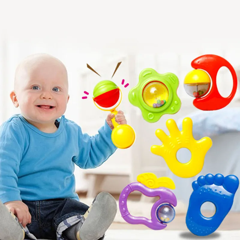 6pc/sets New Baby toys Kids Rattle Toddler Music Toy Plastic Hand Jingle Shaking Bell high quality free shipping